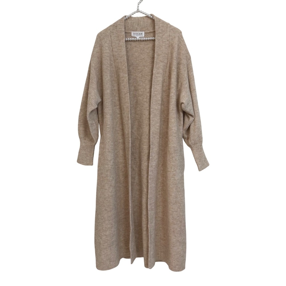 OSCAR The Collection Beige Alpaca Wool Long Knit Cardigan Sweater Coat M Balloon